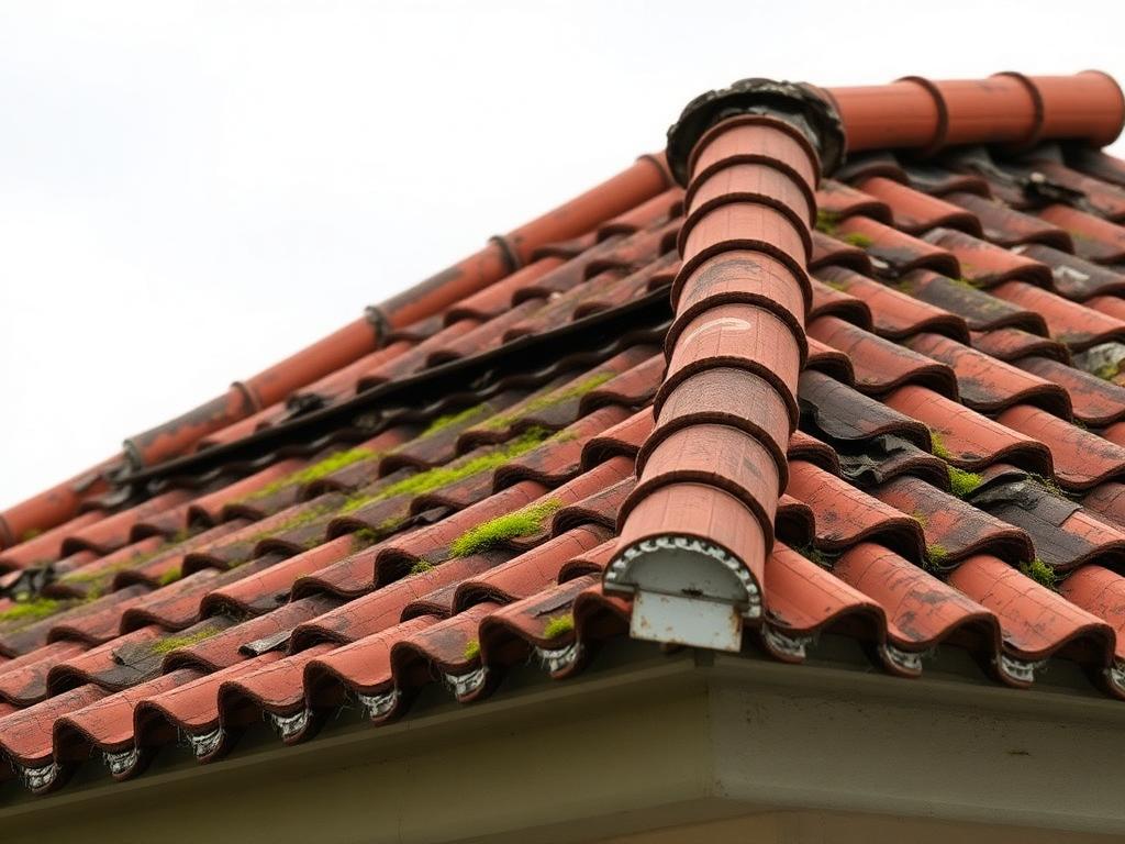 Before roof repair - damaged or worn roof condition