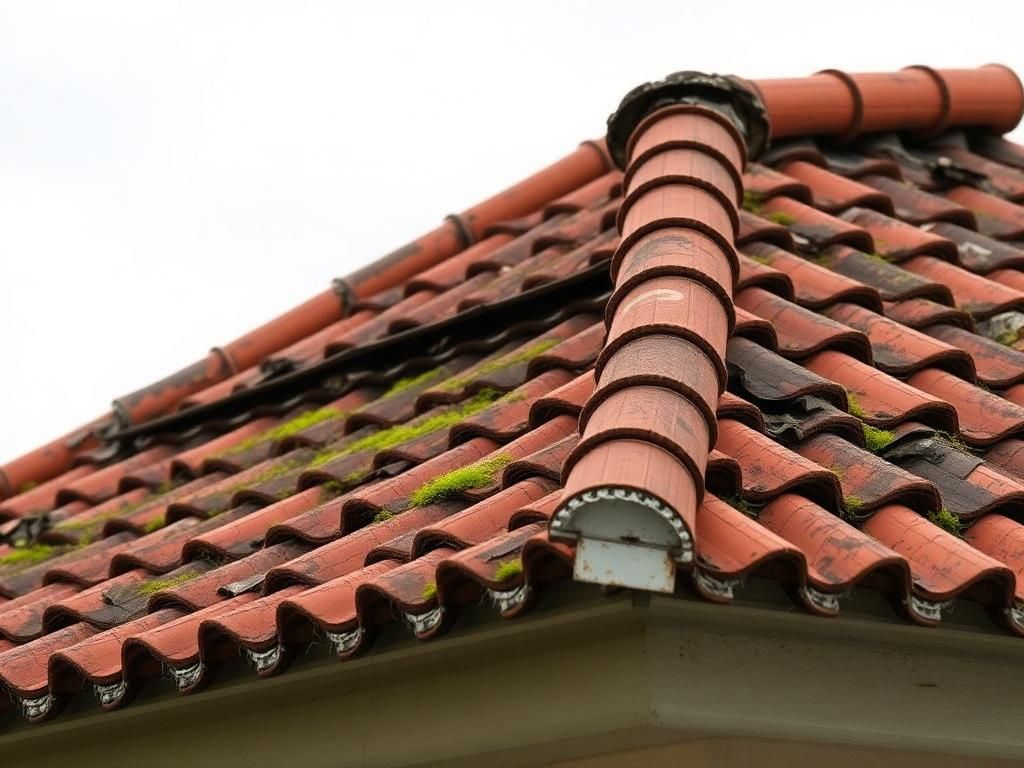 Before roof repair - damaged or worn roof condition