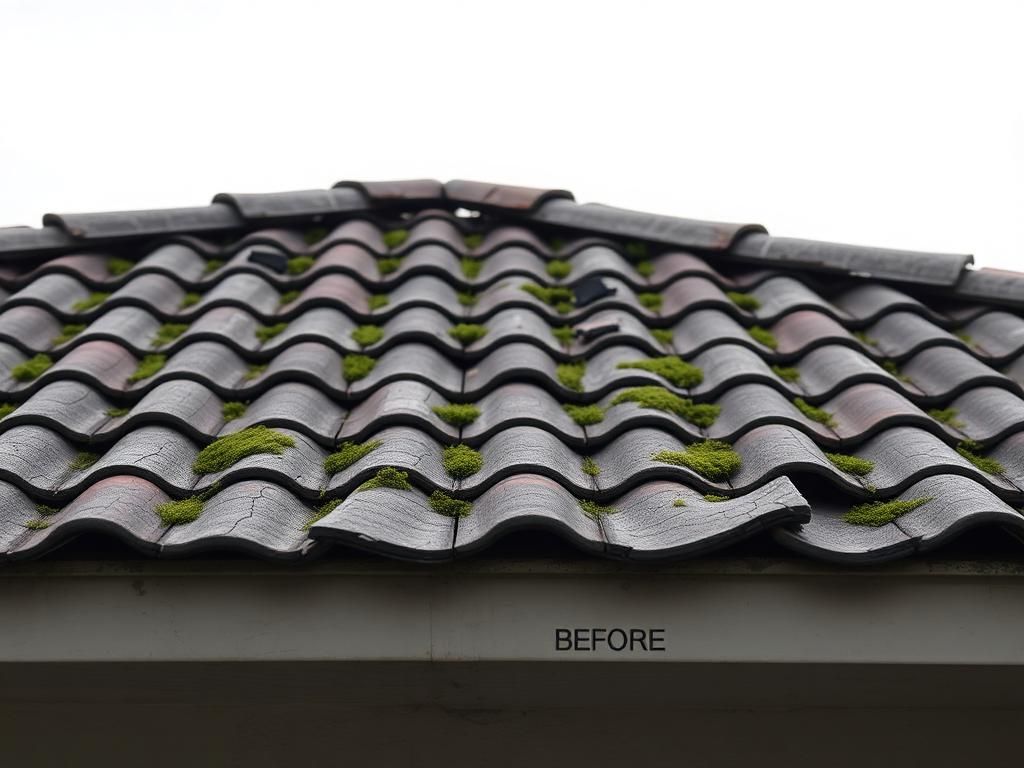 Before roof repair - damaged or worn roof condition
