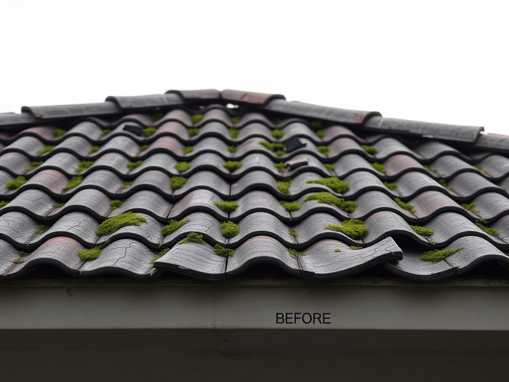 Before roof repair - damaged or worn roof condition
